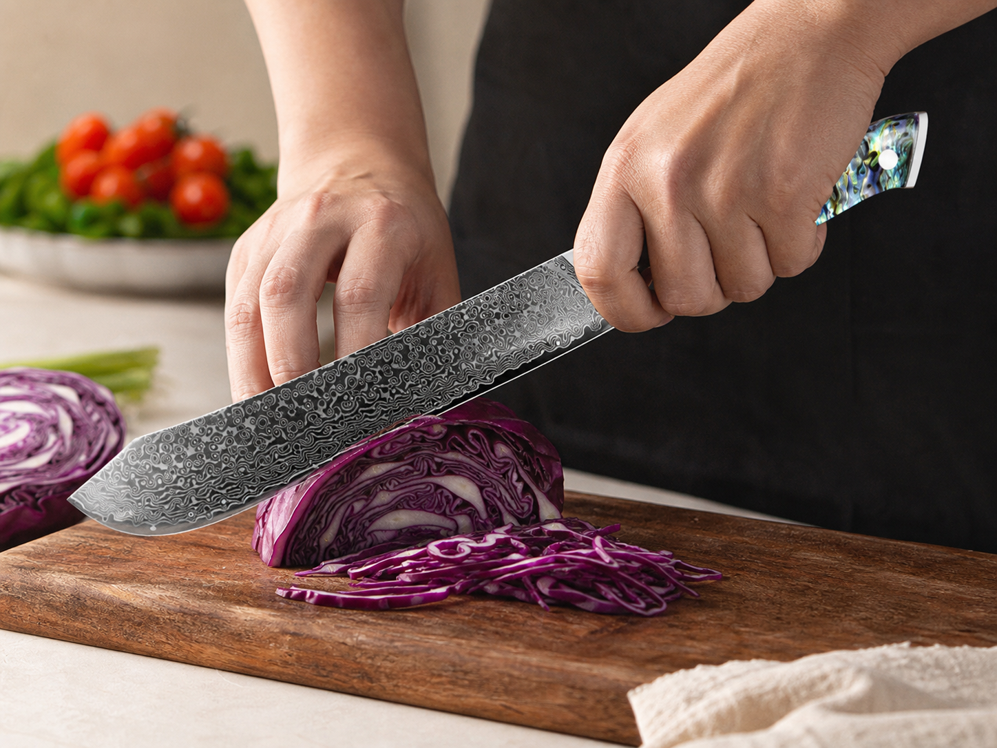 Cuchillos de cocina japoneses con patrón de Damasco