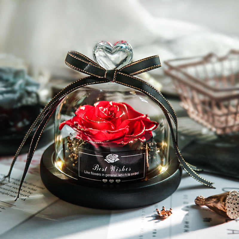 Preserved rose beneath a glass dome on a fitted base